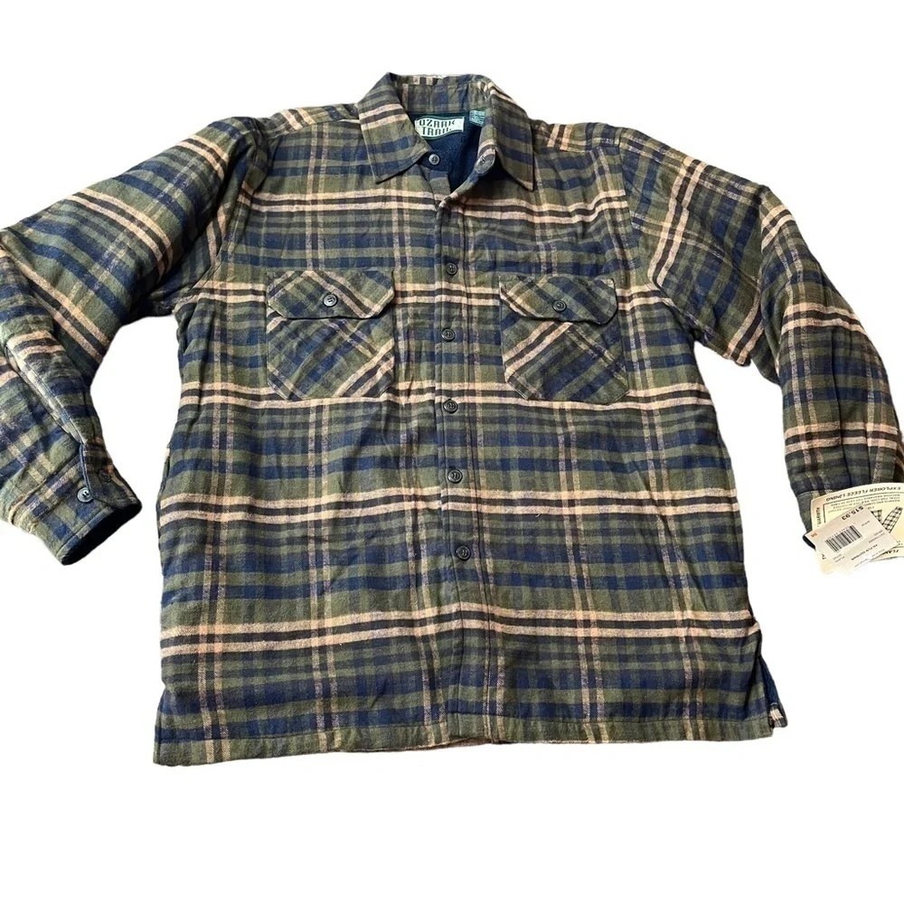 Vintage Ozark Trail Shacket Medium Flannel Coat New Blue Brown Fleece Jacket